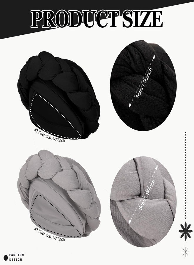 XEPST African Turban Head Wrap Big Braid Cross Turban Hat for Women, 2 Pieces Twisted Head Wraps Pre-Tied Stretchy Soft Chemo Headwear - Image 2